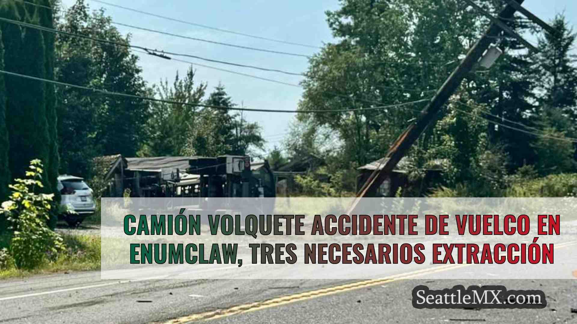 Camión volquete accidente de vuelco en