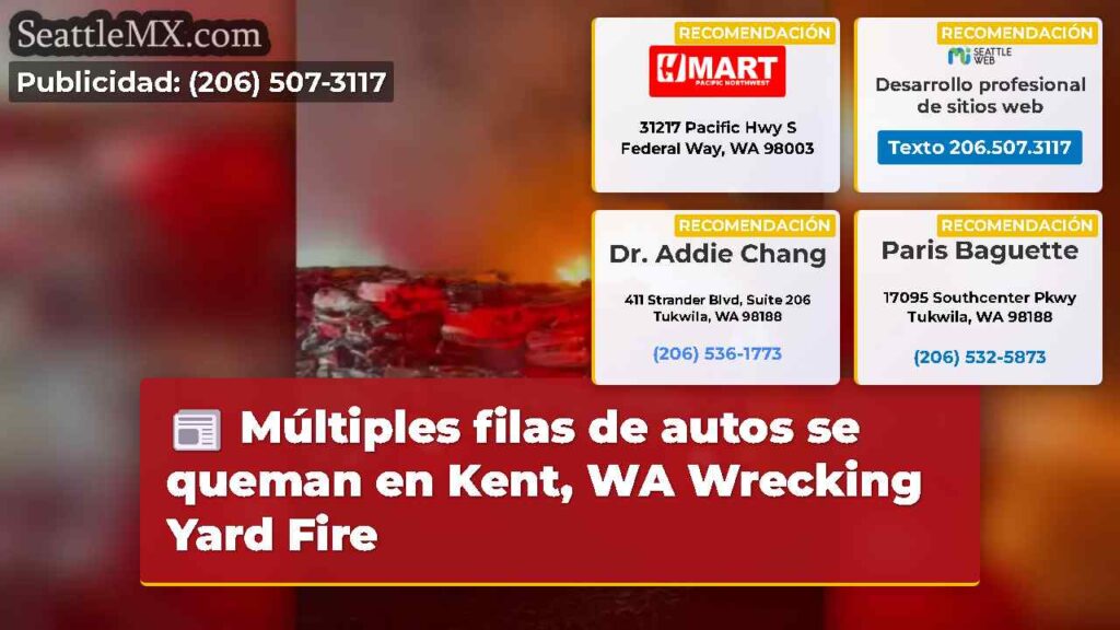 Múltiples filas de autos se queman en Kent, WA