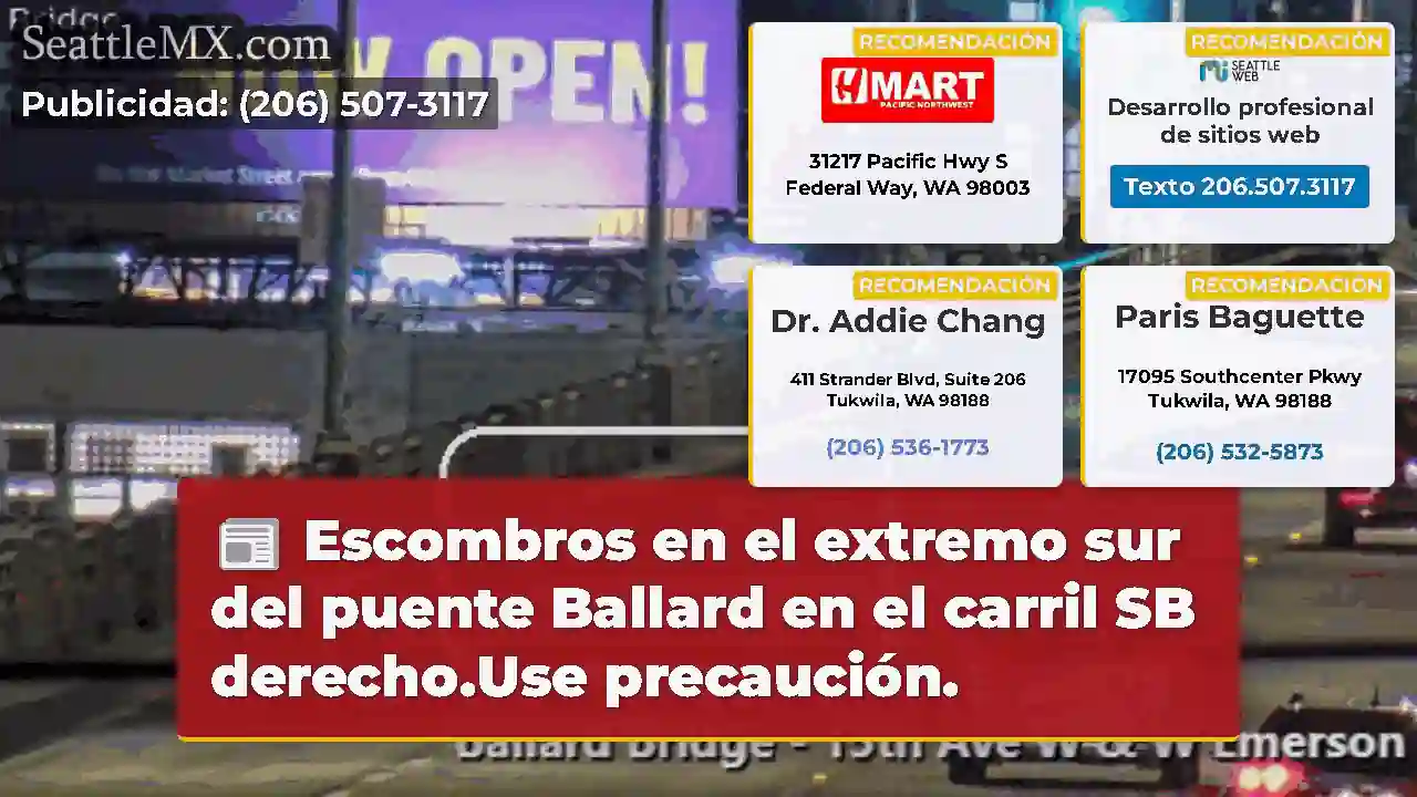 Escombros en el extremo sur del puente Ballard en
