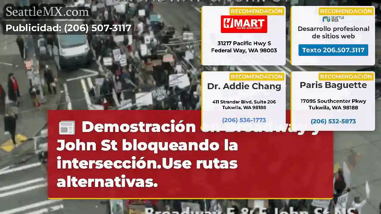 Demostración en Broadway y John St bloqueando la