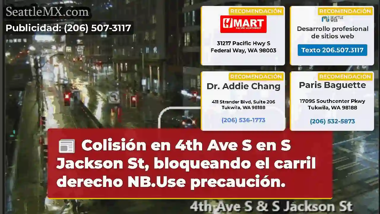 Colisión en 4th Ave S en S Jackson St, bloqueando