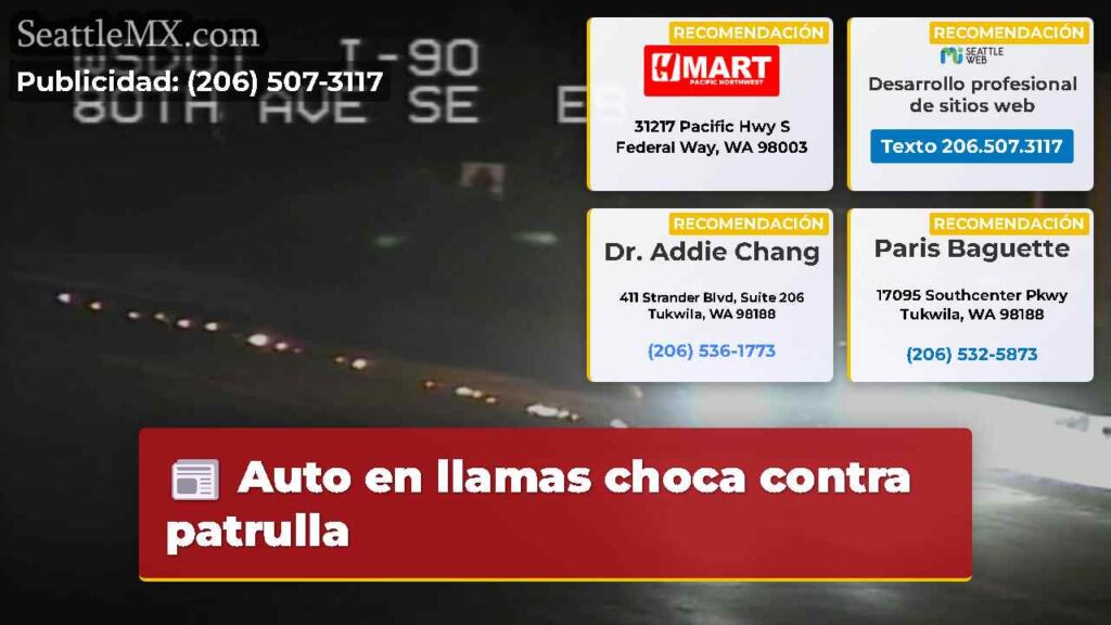 Auto en llamas choca contra patrulla