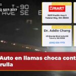 Auto en llamas choca contra patrulla