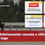 Adolescente rescata a niño del lago