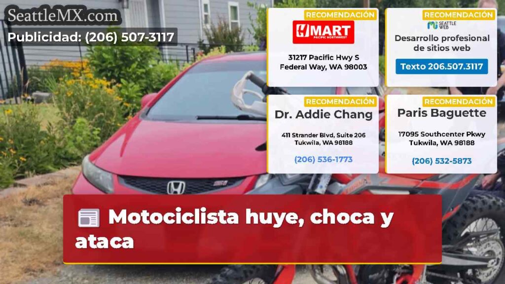 Motociclista huye, choca y ataca