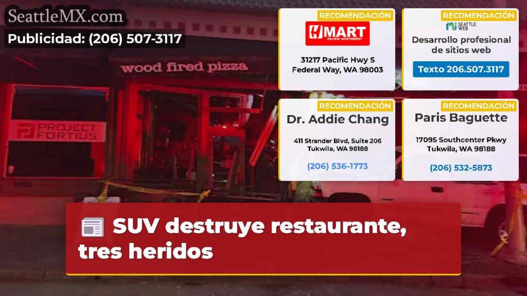 SUV destruye restaurante, tres heridos