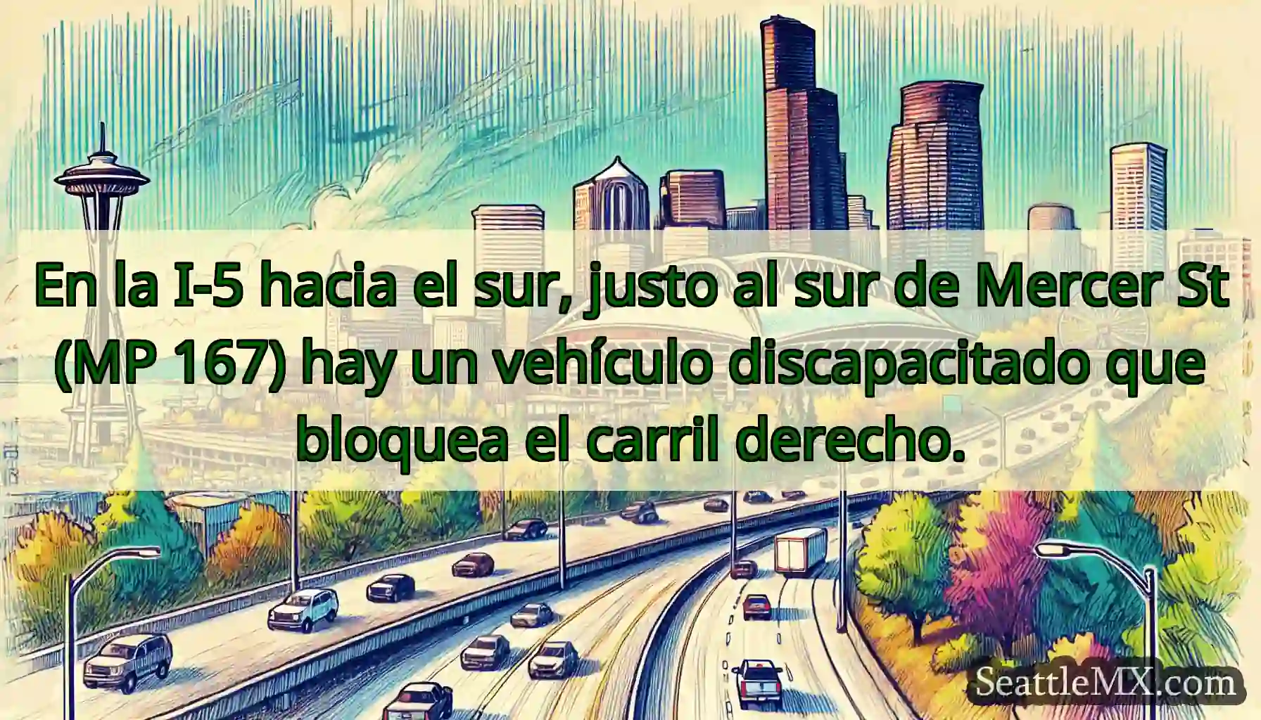 En la I-5 hacia el sur, justo al sur de Mercer St