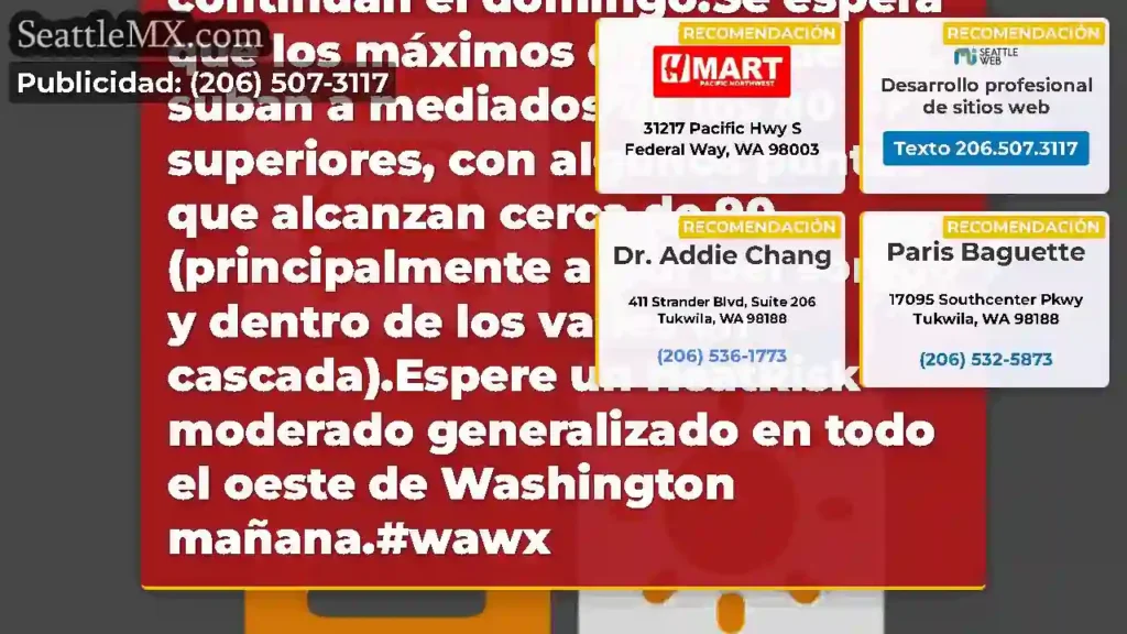 Las condiciones cálidas continúan el domingo.Se