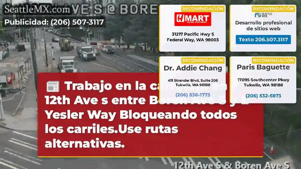 Trabajo en la carretera en 12th Ave s entre Boren