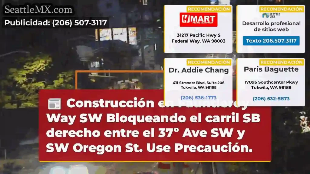 Construcción en Fauntleroy Way SW Bloqueando el