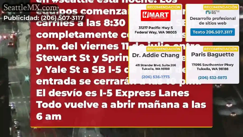 Mainline SB I-5 ahora está cerrado entre Stewart