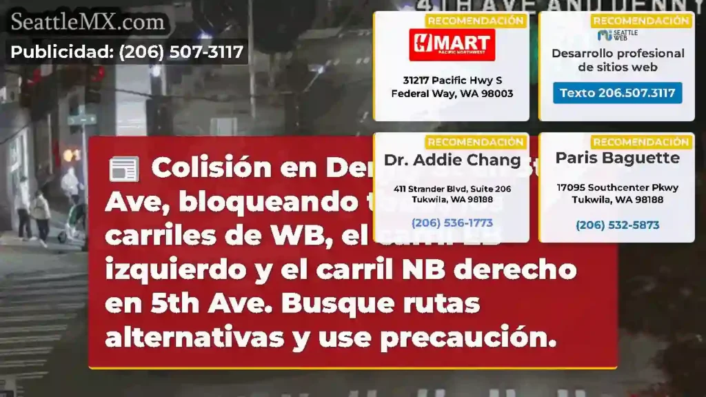 Colisión en Denny St en 5th Ave, bloqueando todos