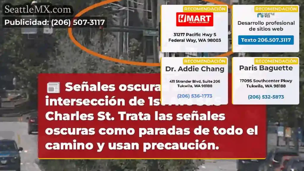 Señales oscuras en la intersección de 1st Ave S&S