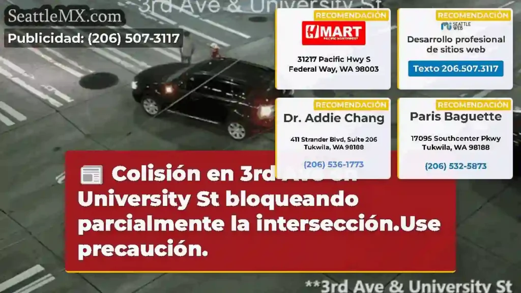 Colisión en 3rd Ave en University St bloqueando