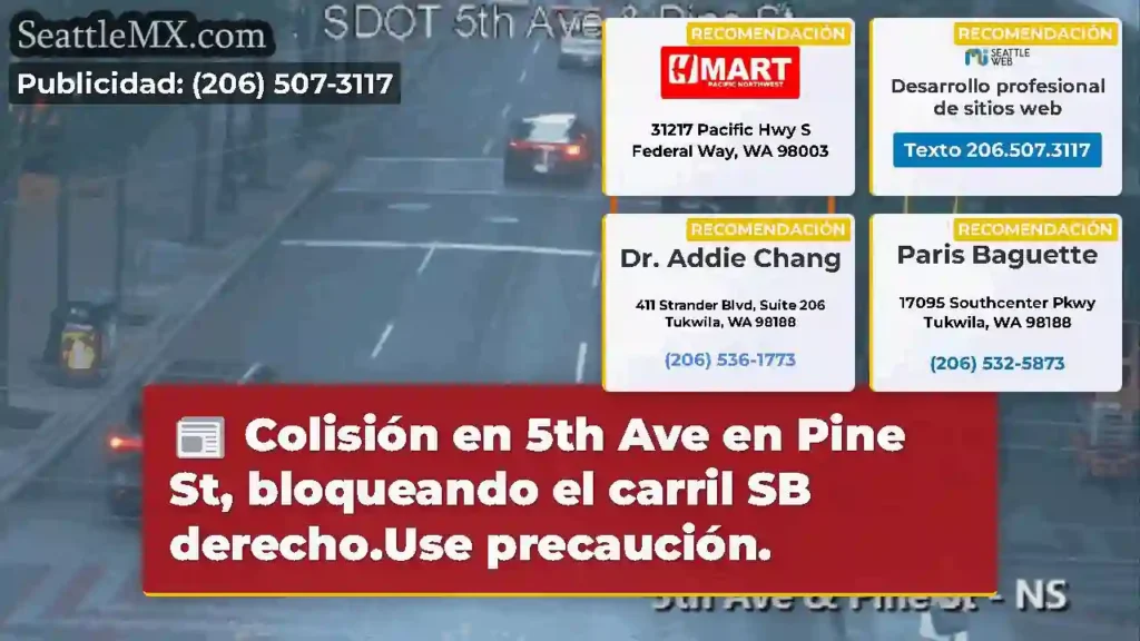 Colisión en 5th Ave en Pine St, bloqueando el