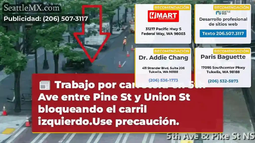 Trabajo por carretera en 5th Ave entre Pine St y