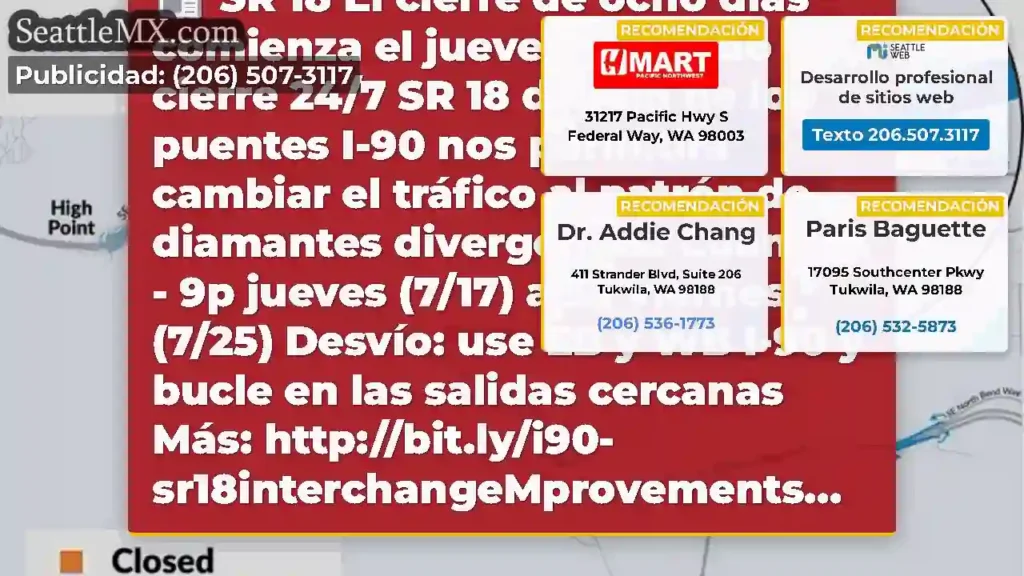 SR 18 El cierre de ocho días comienza el jueves