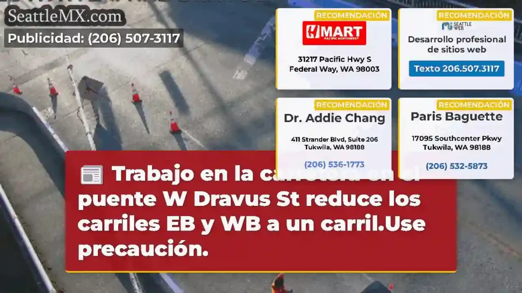 Trabajo en la carretera en el puente W Dravus St