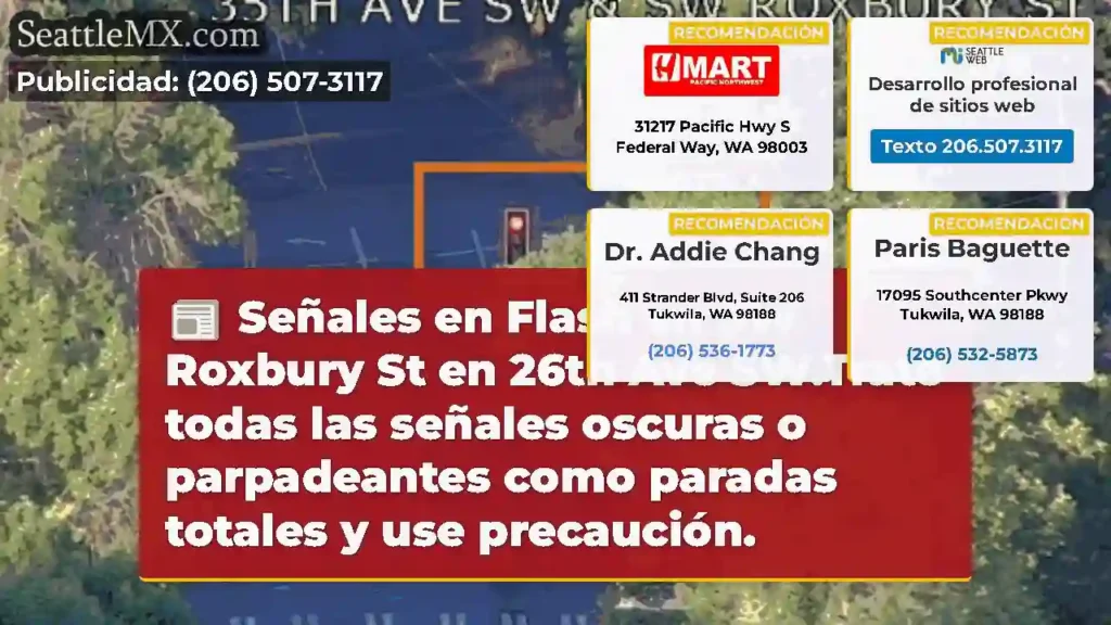 Señales en Flash en SW Roxbury St en 26th Ave