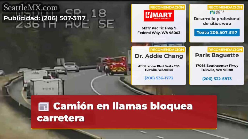 Camión en llamas bloquea carretera