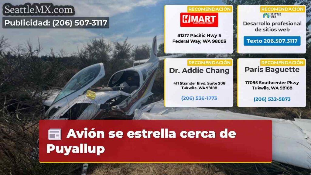 Avión se estrella cerca de Puyallup
