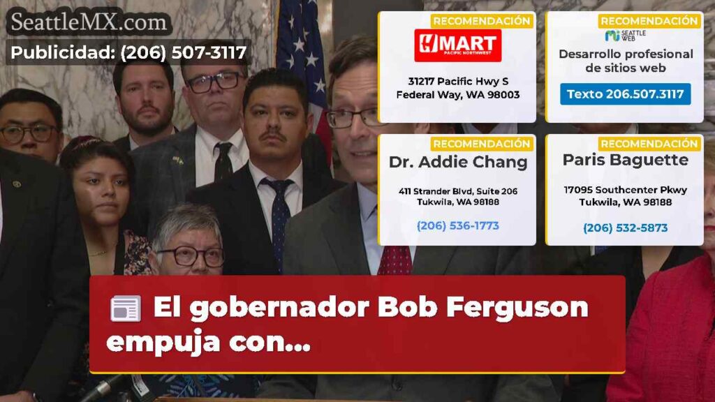 El gobernador Bob Ferguson empuja con...