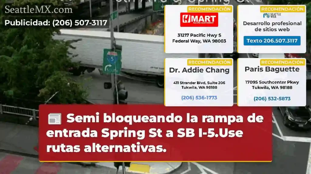 Semi bloqueando la rampa de entrada Spring St a