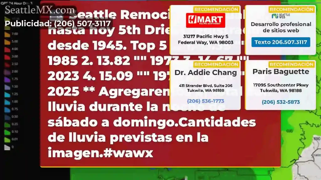 Seattle Remociones anuales hasta hoy 5th Driest
