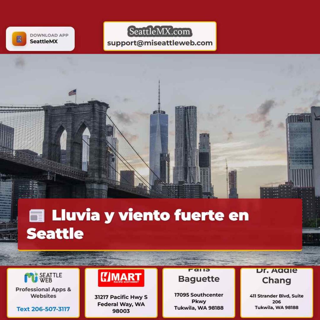 Lluvia y viento fuerte en Seattle