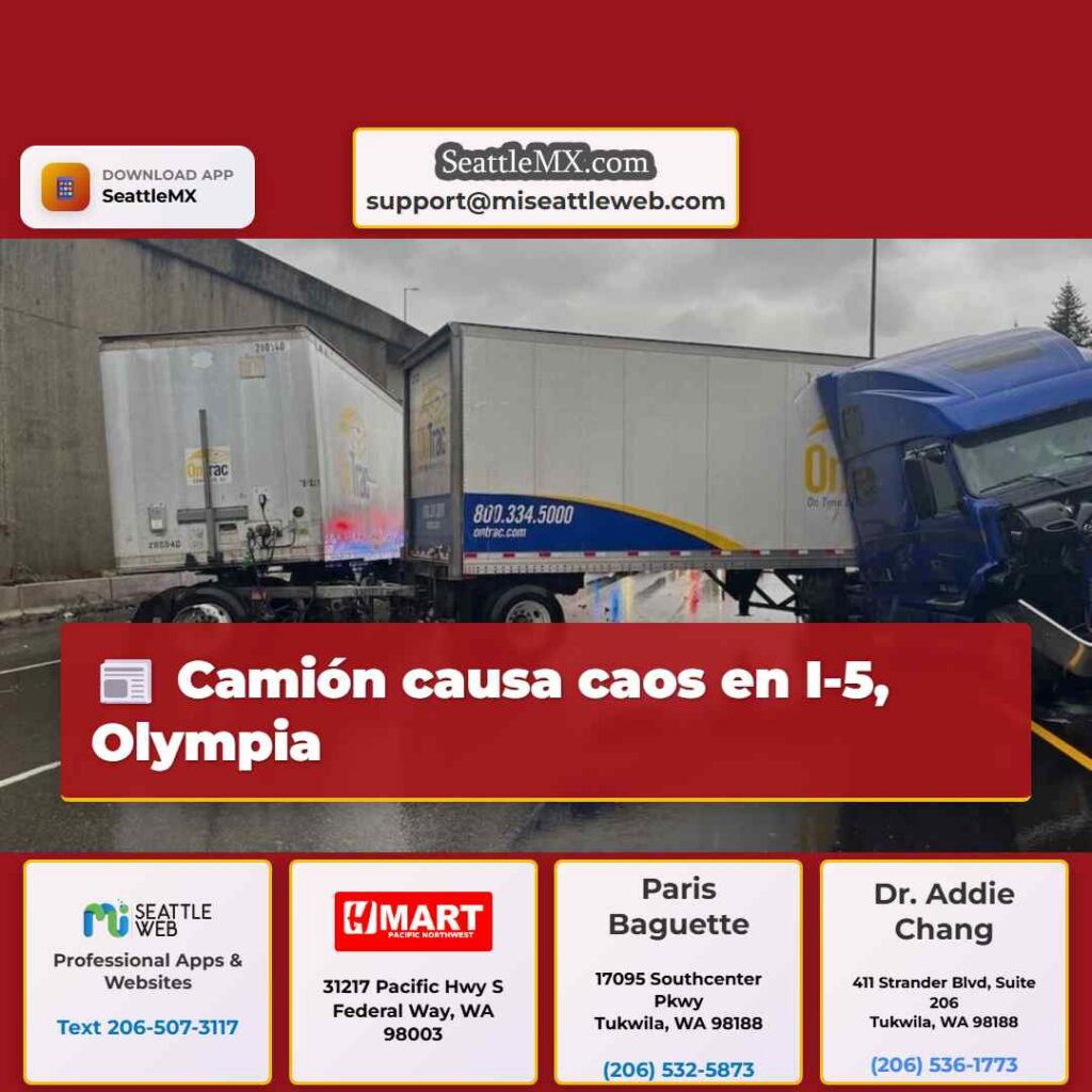 Camión causa caos en I-5, Olympia