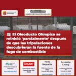 El Oleoducto Olímpico se reinició parcialmente después de que las tripulaciones descubrieran la fuente de la fuga de combustible
