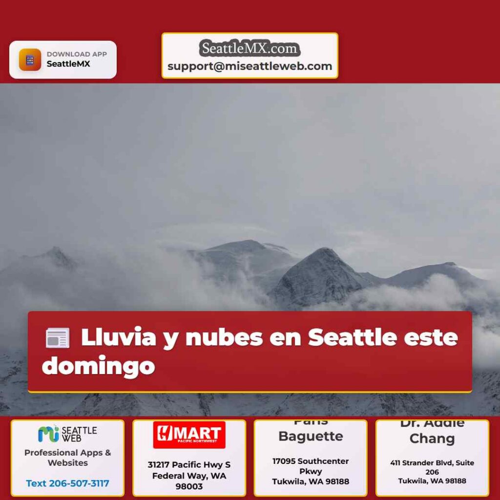 Lluvia y nubes en Seattle este domingo