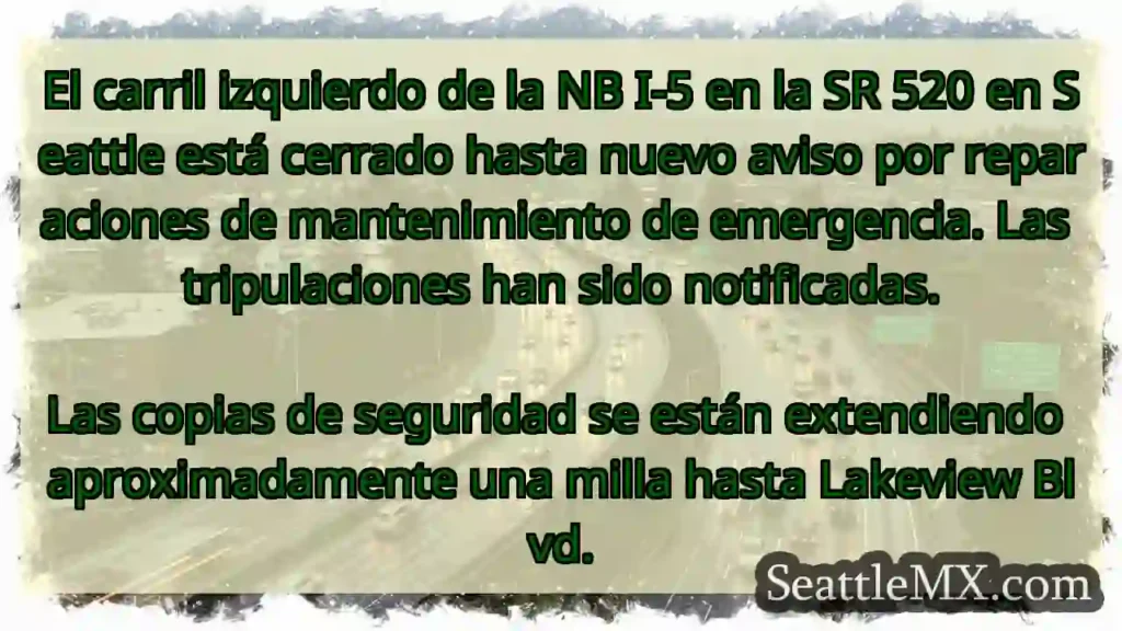 El carril izquierdo de la NB I-5 en la SR 520 en
