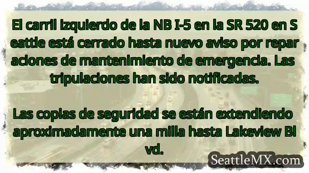 El carril izquierdo de la NB I-5 en la SR 520 en
