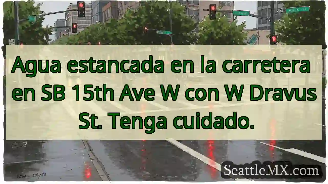 Agua estancada en la carretera en SB 15th Ave W