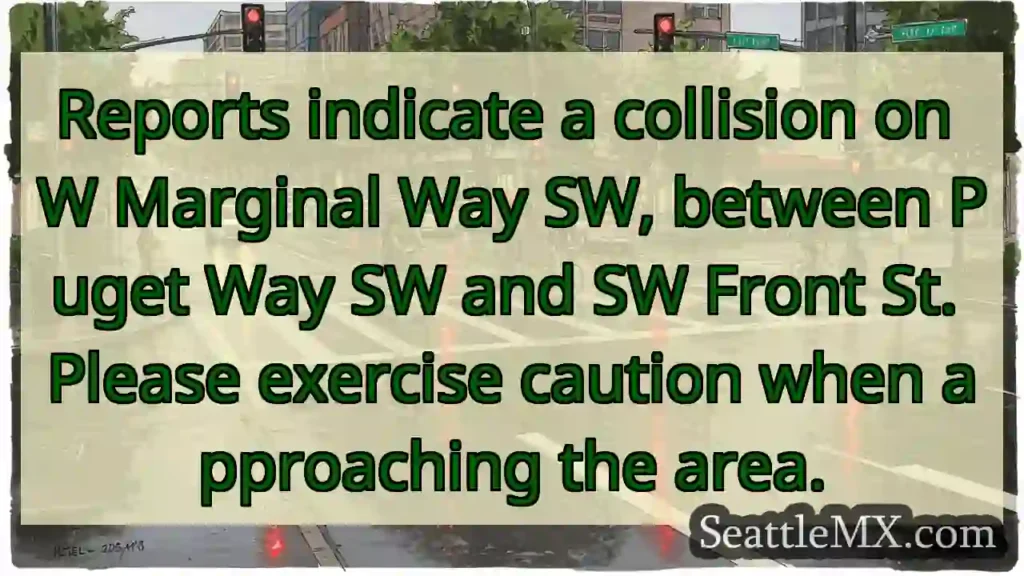 Collision on W Marginal Way SW. Use caution.