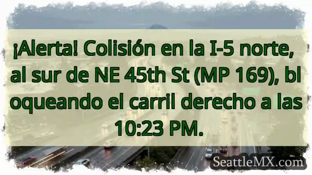 ¡Accidente I-5 N! Carril bloqueado.