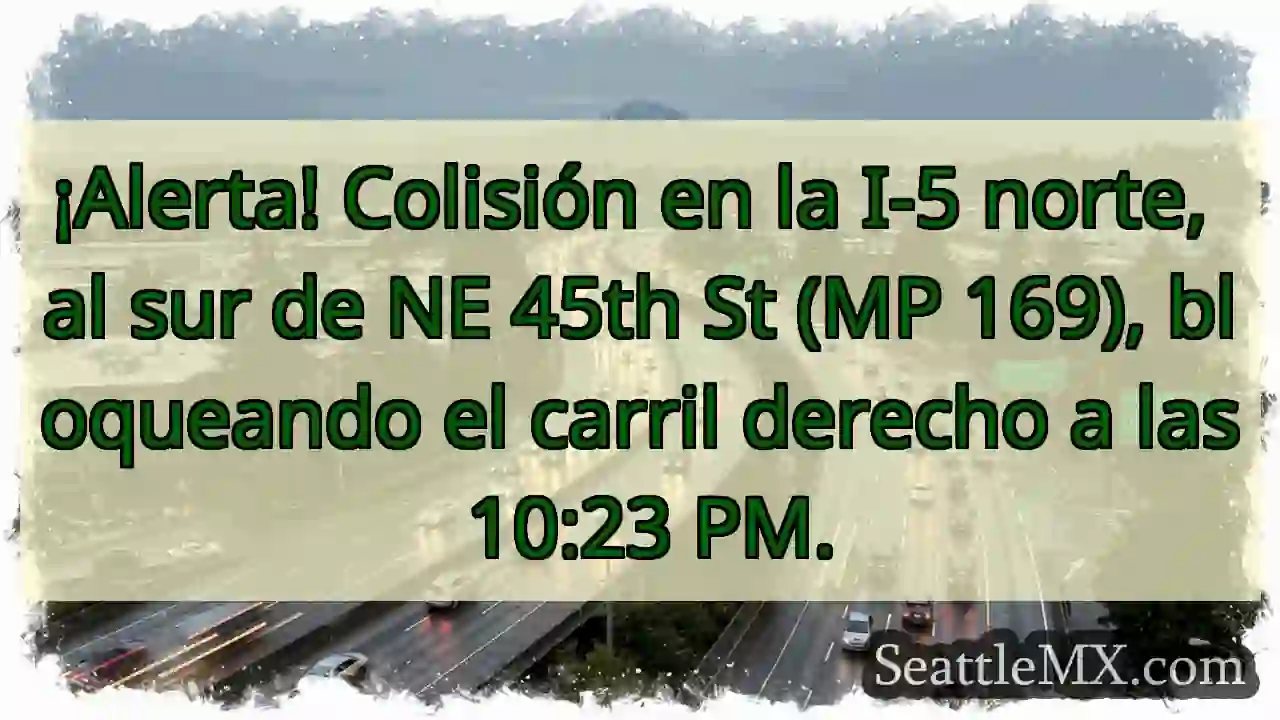 ¡Accidente I-5 N! Carril bloqueado. 1 ¡Accidente I-5 N! Carril bloqueado.
