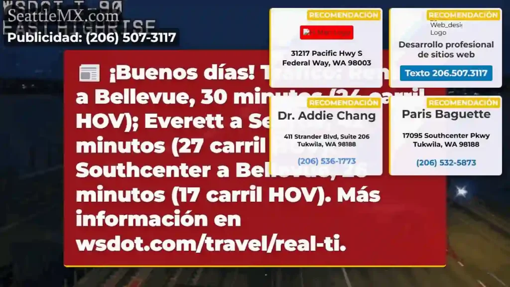 Tráfico lento: Renton-Bellevue 30min 🚗