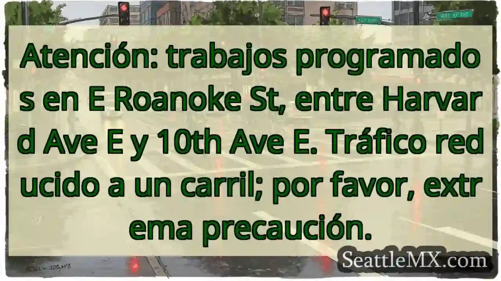 ¡Cuidado! Roanoke St: tráfico reducido.