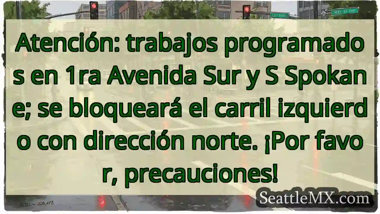 ¡Cuidado! 1ra Sur/S Spokane. Carril norte 1 ¡Cuidado! 1ra Sur/S Spokane. Carril norte