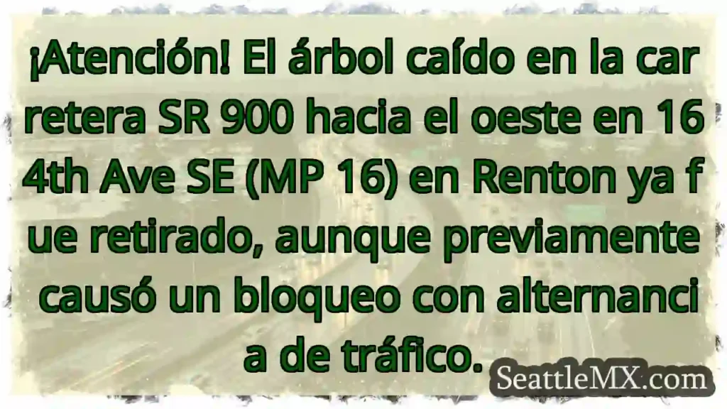 Noticias de transporte de Seattle 9 Árbol caído removido. SR 900 Oeste, Renton.
