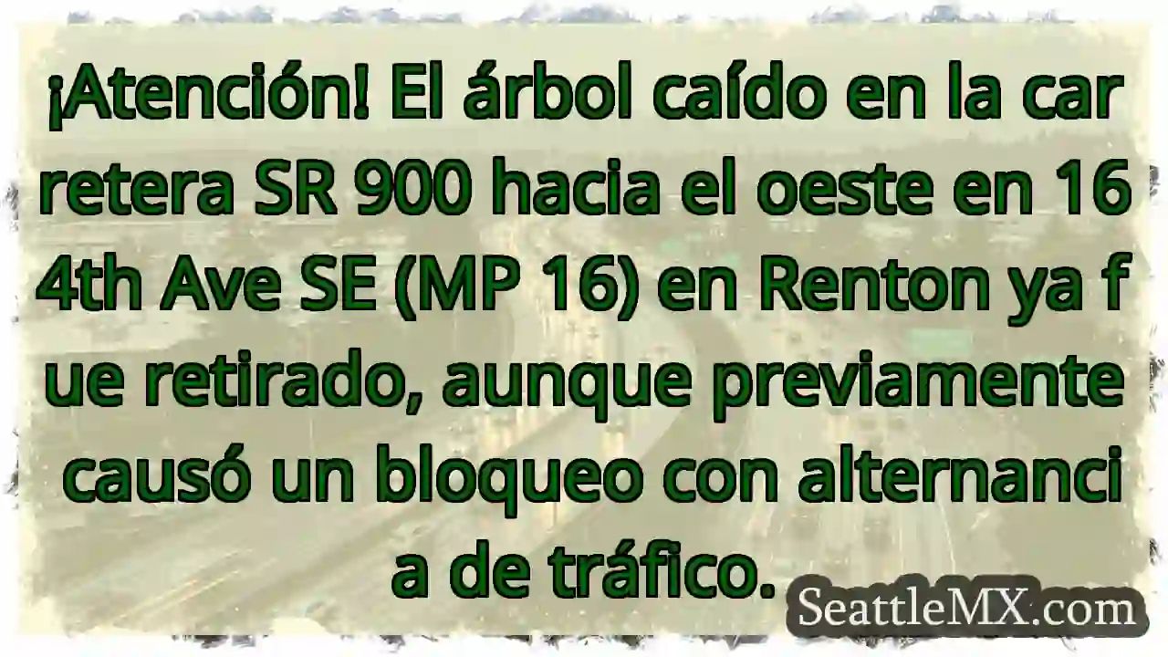 Árbol caído removido. SR 900 Oeste, Renton.