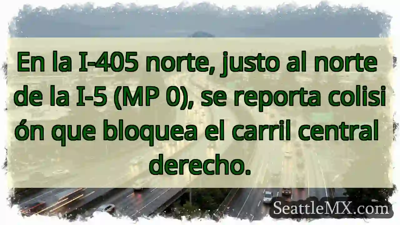 ¡Choque I-405 N! Carril central bloqueado.