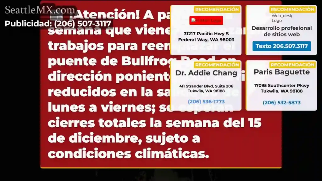 ¡Cierre de Bullfrog Rd! Atención 🚧