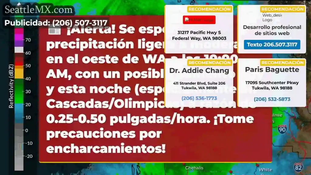 ¡Lluvia en WA! Precaución por encharcamientos.