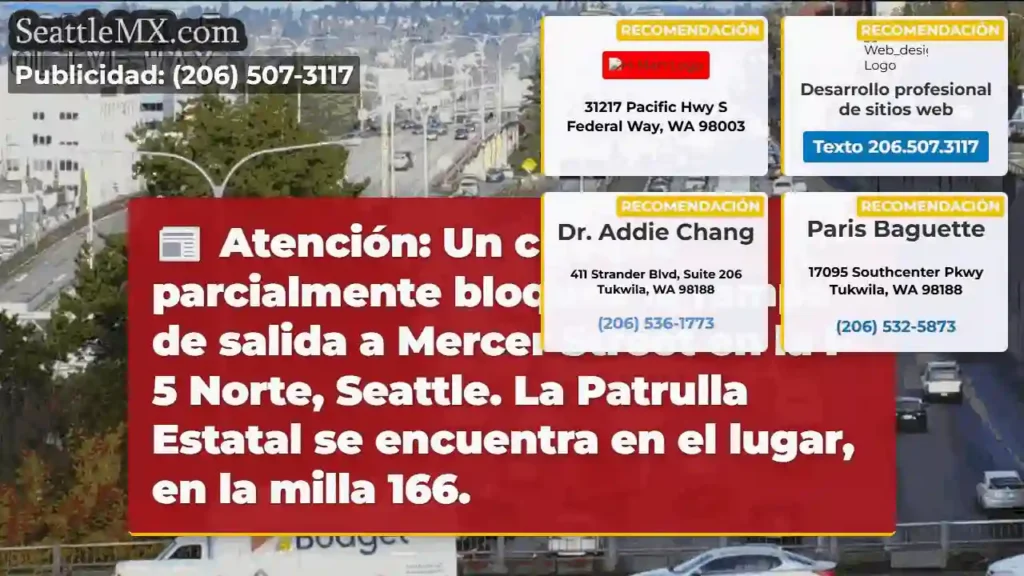 Choque en I-5 Norte. Rampa Mercer bloqueada.