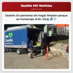 Voluntarios incluyendo personas sin hogar colaboran en la limpieza de un parque en Seattle por el Día del Servicio del Dr. Martin Luther King
