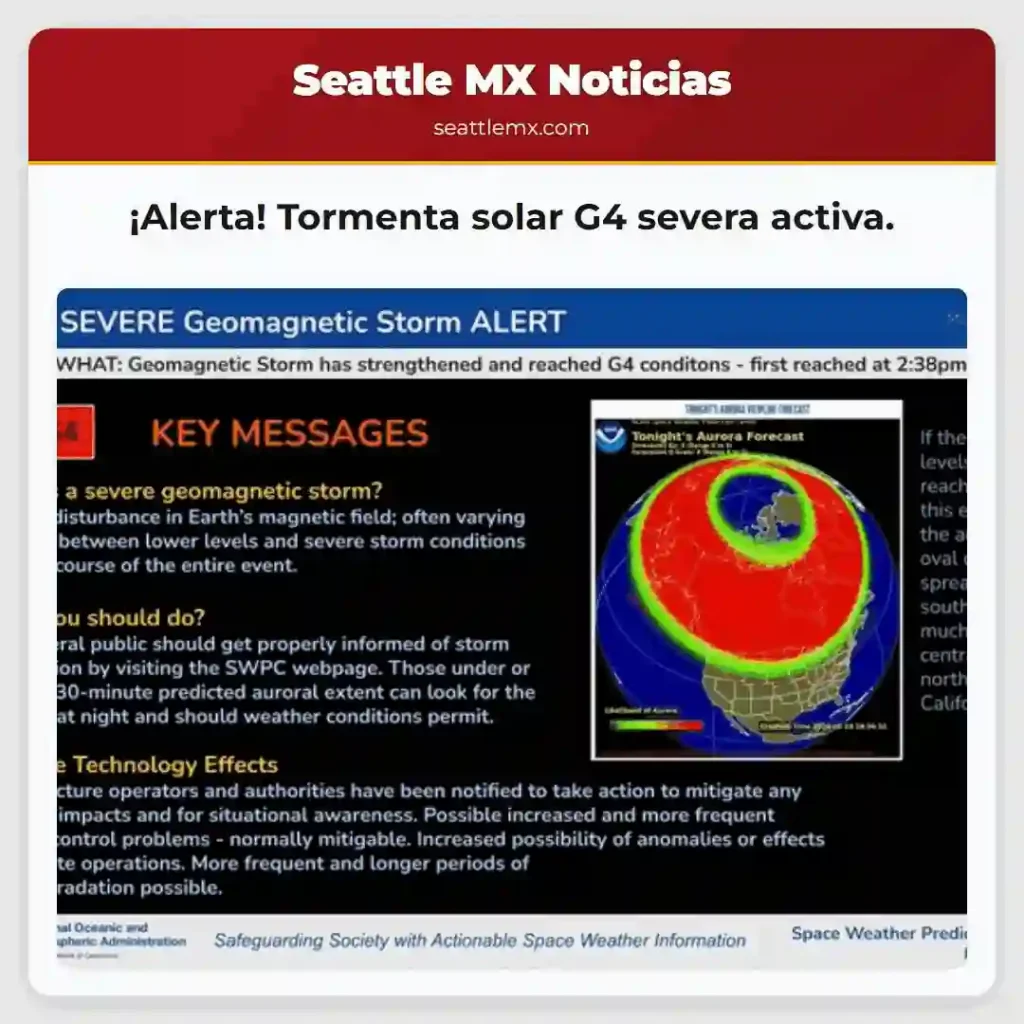 ¡Alerta! Tormenta solar G4 severa activa.