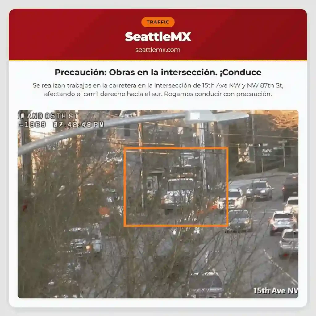 Precaución: Obras en la intersección. ¡Conduce
